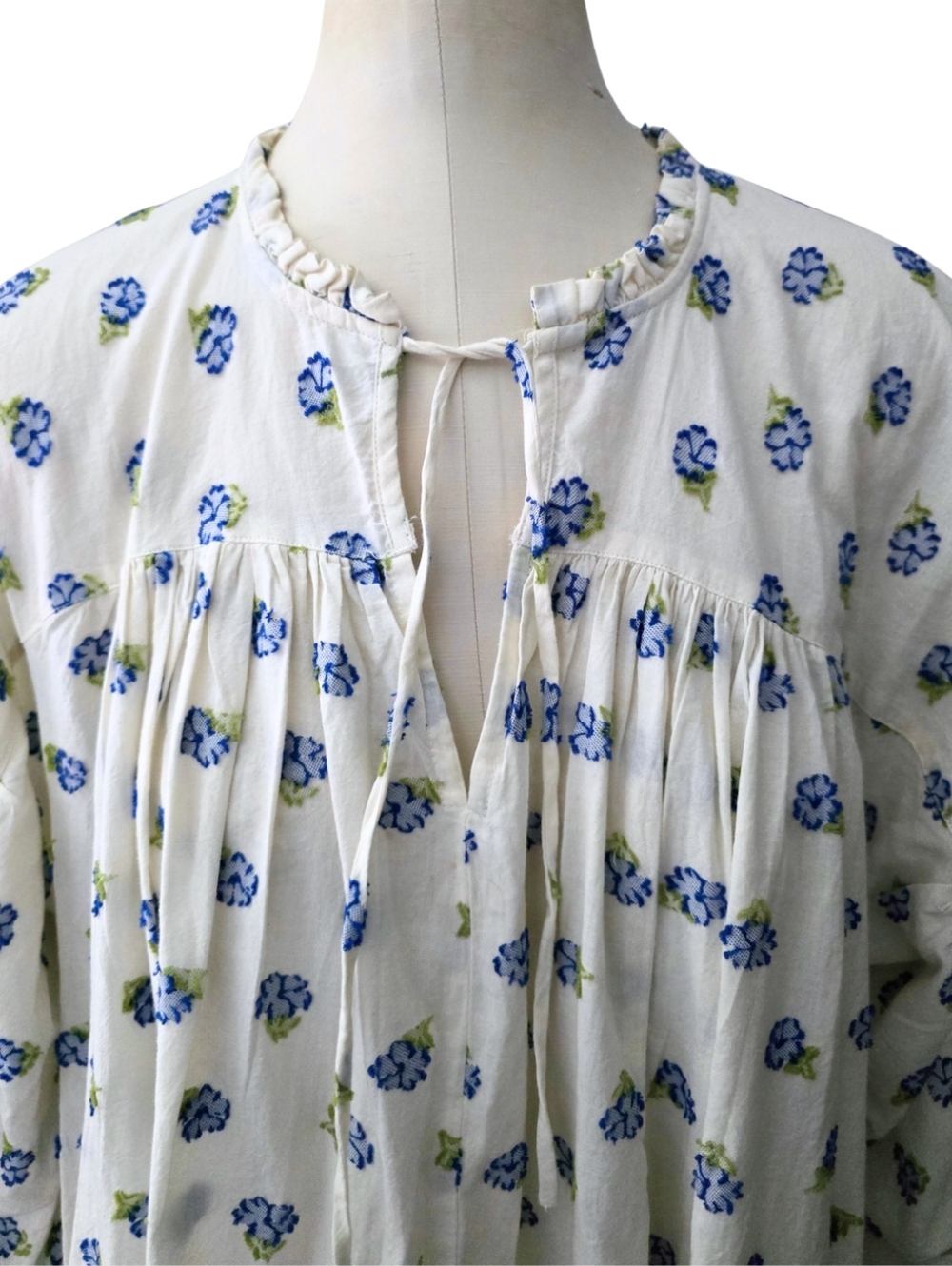 Urban Outfitters Jai Frock Dress White Blue Floral Cotton Cottagecore Boho Large - Picture 6 of 9